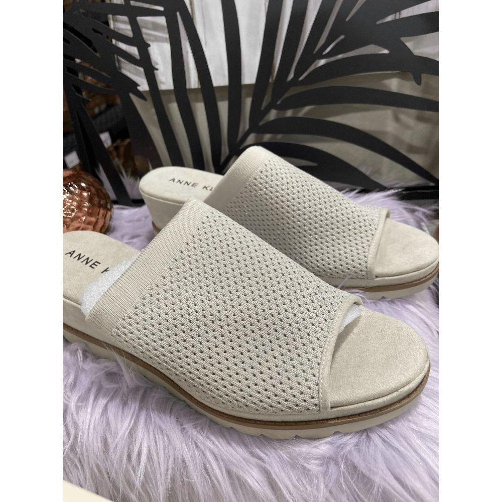 Anne Klein Women's Hannah Mule Sandals - cream with silver/gold thread 9.5M